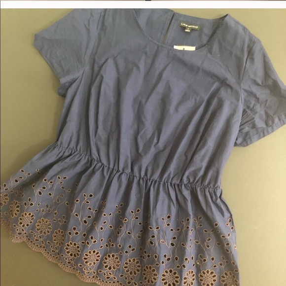 Lane Bryant Tops - Lane Bryant navy peplum w/eyelet detail top, Sz 14